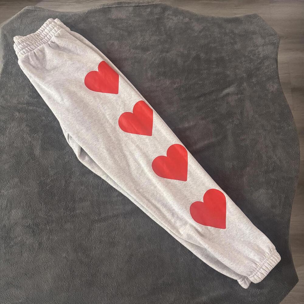 Light Gray Sweatpants with Red Heart Prints Size Small 4 Heart Sweats